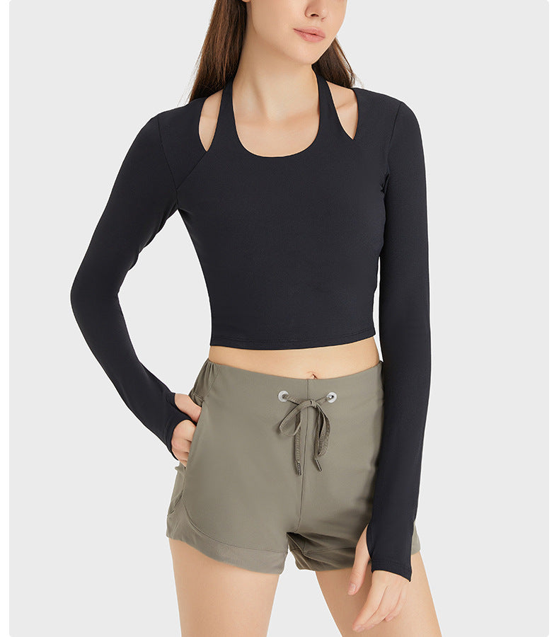 Halterneck Long Sleeved Women Slim Slimming Brushed Nude Feel Fitness Yoga Wear