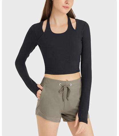 Halterneck Long Sleeved Women Slim Slimming Brushed Nude Feel Fitness Yoga Wear