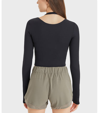 Halterneck Long Sleeved Women Slim Slimming Brushed Nude Feel Fitness Yoga Wear