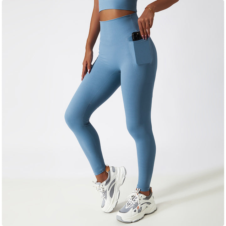 Sollinarry Breathable Cloud Feeling High Waist Hip Lift Yoga Pants Outer Wear Pocket Tight Exercise Running Pants Drying Fitness Pants