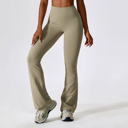 Sollinarry Wide Leg Tight Nude Feel Hip Lifting Yoga Bell Bottom Pants Dance High Waist Bootcut Casual Sports Pants