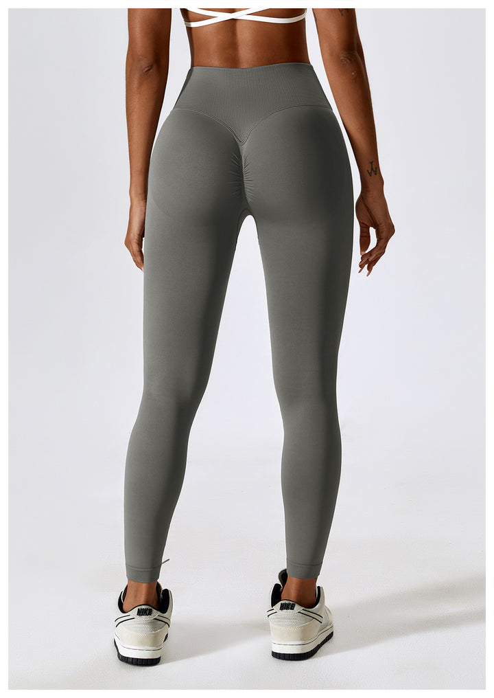 Sollinarry Peach Hip Raise Seamless Yoga Pants Cross High Waist Tights Running Exercise Workout Pants