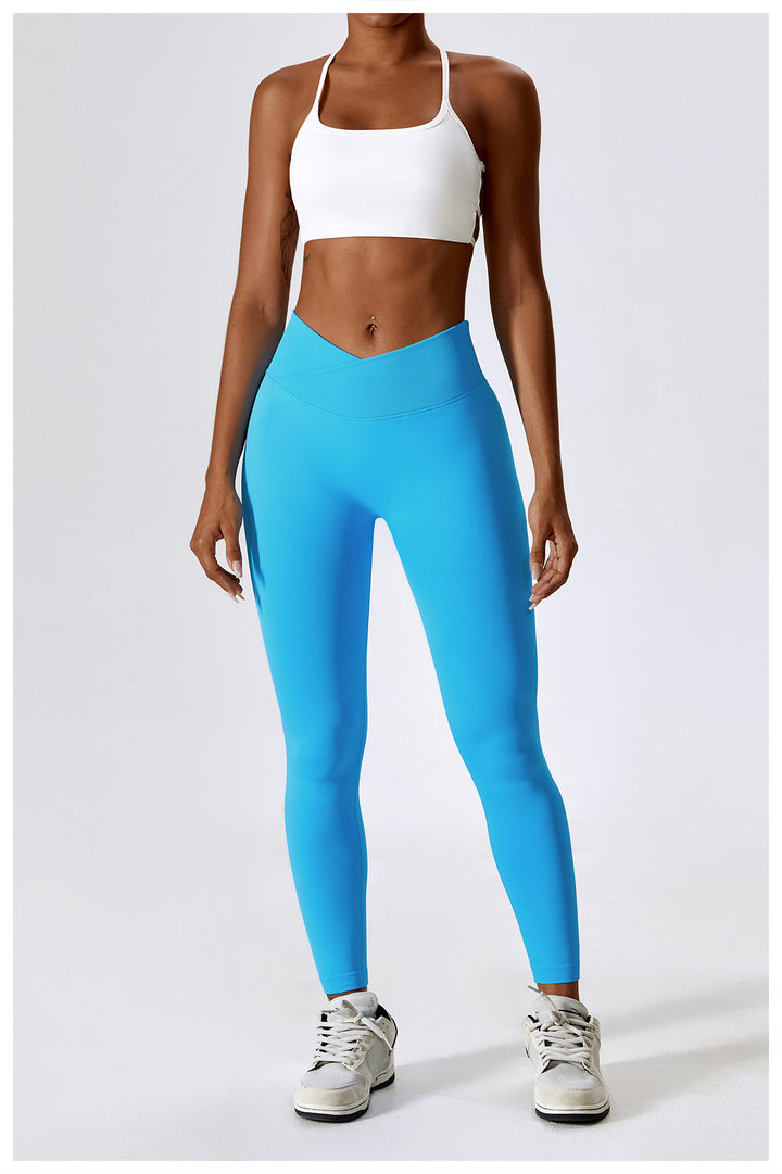 Sollinarry Peach Hip Raise Seamless Yoga Pants Cross High Waist Tights Running Exercise Workout Pants
