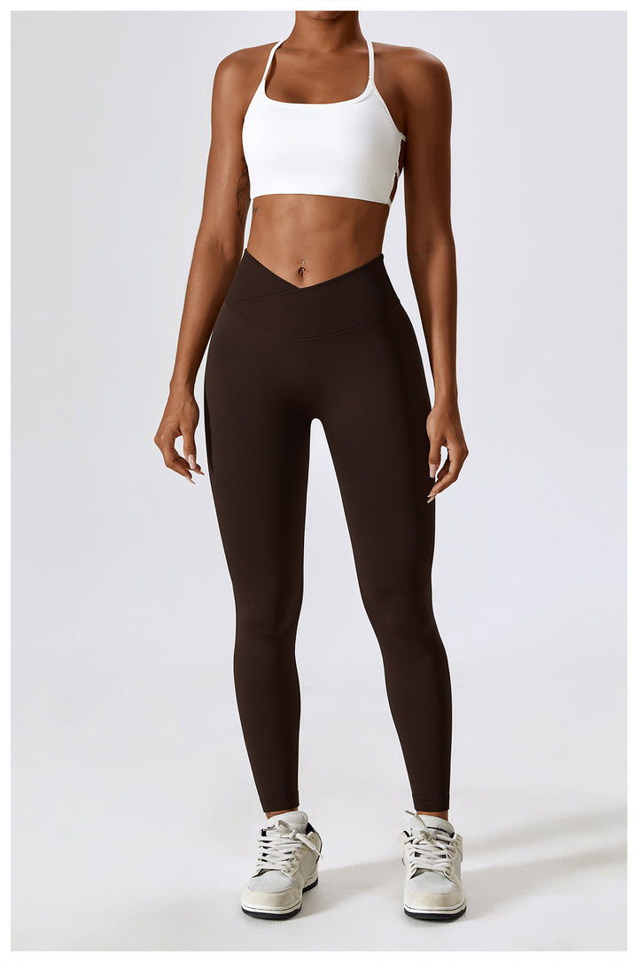 Sollinarry Peach Hip Raise Seamless Yoga Pants Cross High Waist Tights Running Exercise Workout Pants