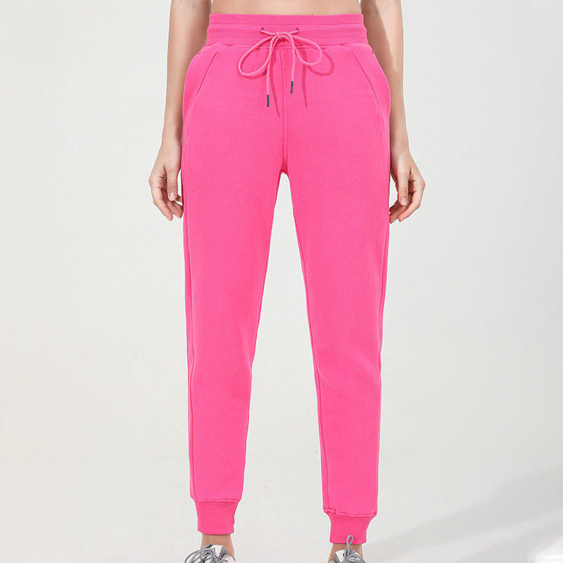 Autumn Winter Exercise Outfit Drawstring Loose Fleece Lock Warm Yoga Pants Casual Elastic Waist Sweatpants for Women