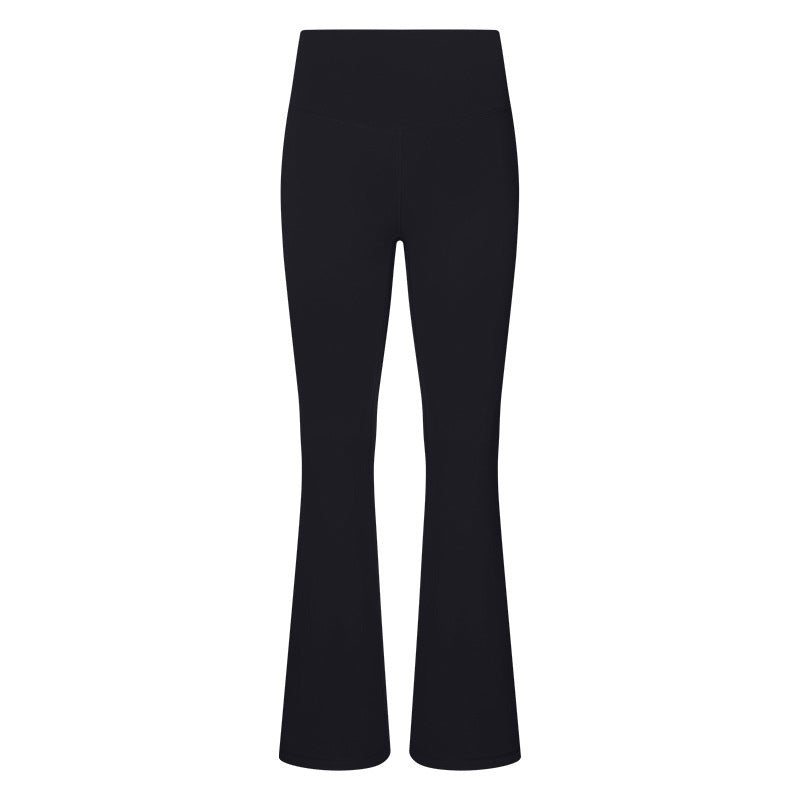 Autumn Winter High Waist Hip Lift Warm Belly Contracting Fleece Lined Slightly Pull Yoga Pants Outer Wear Running Sports Fitness Bell Bottom Pants