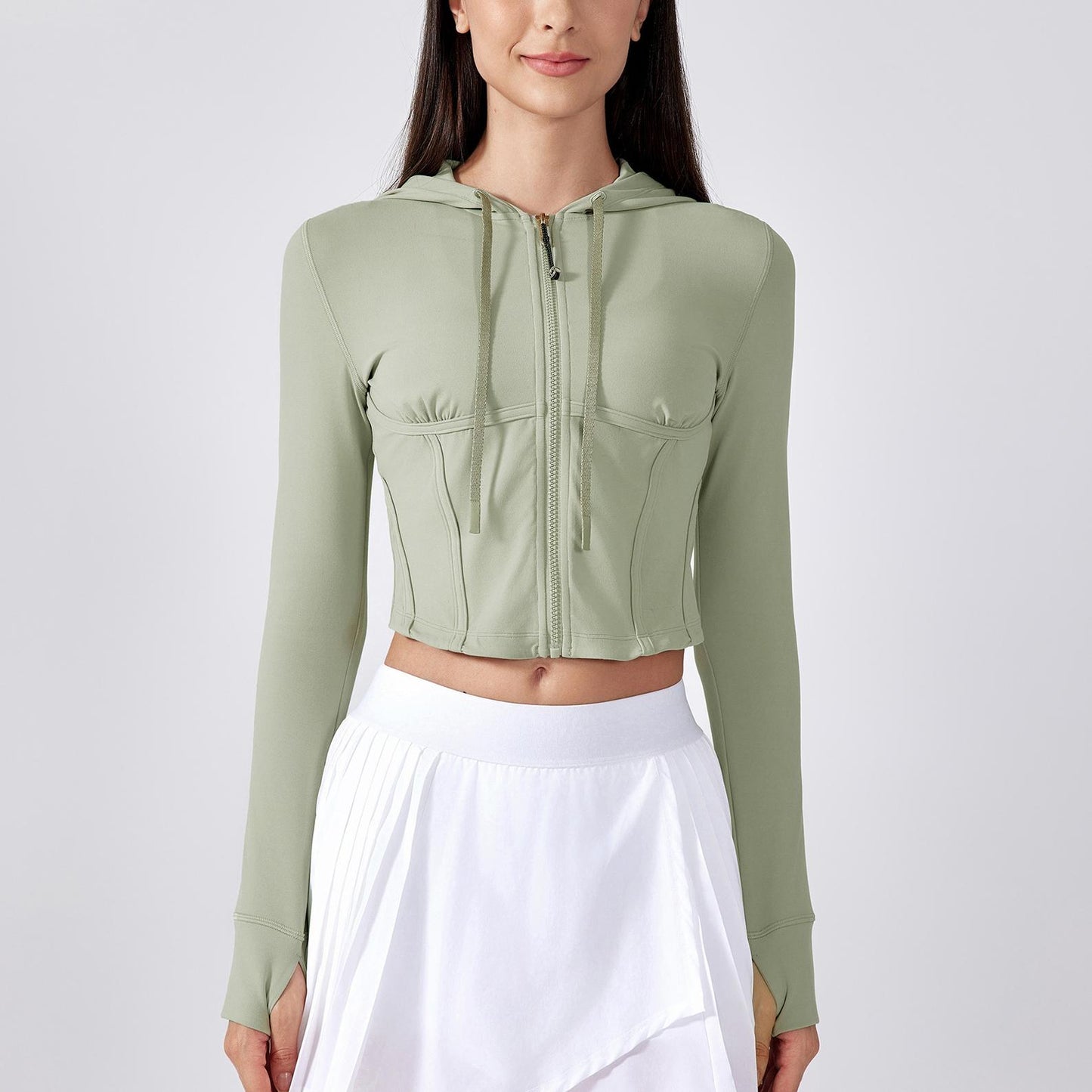 Outdoor Sports Workout Clothes Women Short Slim Fit Thin Yoga Wear Jacket Hooded Drawstring Coat