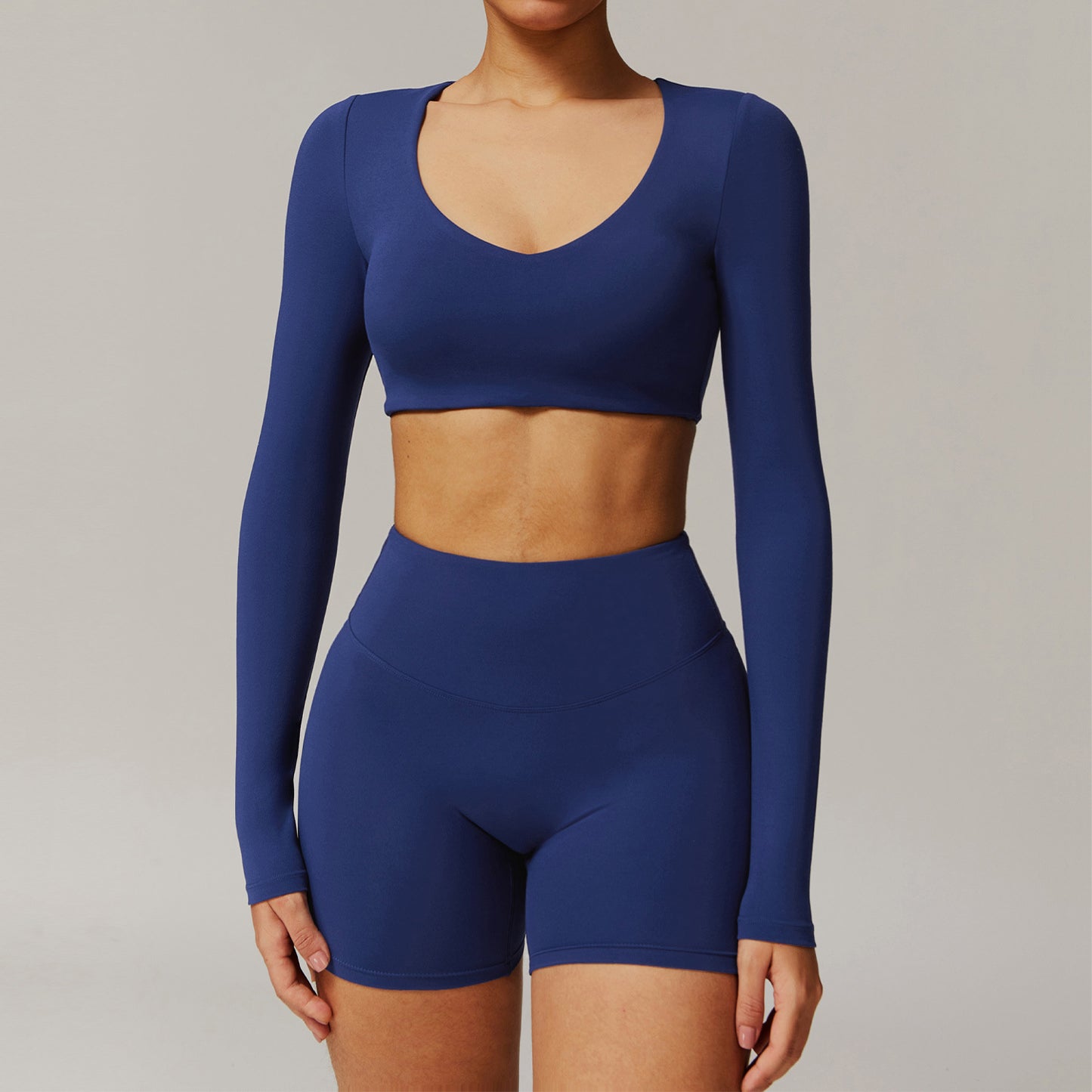 Sollinarry Tight Quick Drying Yoga Long Sleeved Women V neck Short Slimming Top Running Sports Fitness T shirt