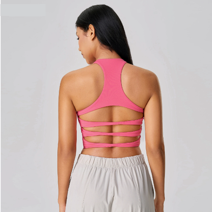 Sexy Cutout Beauty Back Exercise Underwear Women Semi Fixed Chest Pad Nude Feel Shaping Workout Yoga Vest