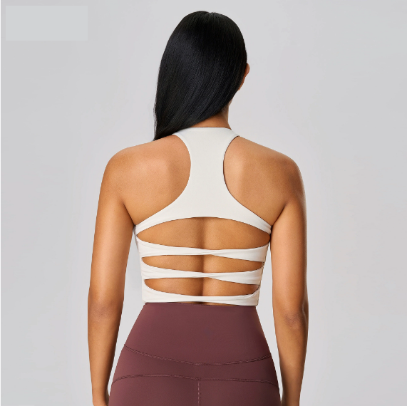 Sexy Cutout Beauty Back Exercise Underwear Women Semi Fixed Chest Pad Nude Feel Shaping Workout Yoga Vest