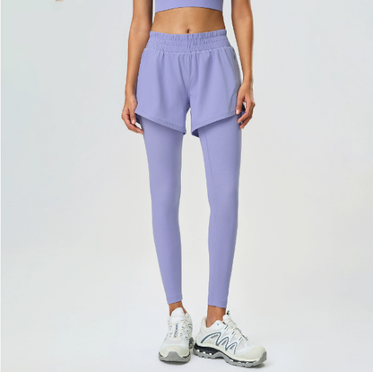 Faux Two Pieces Fitness Yoga Pants Outer Wear Slimming Cropped Pants Belly Contracting Hip Lifting Running Exercise Pants