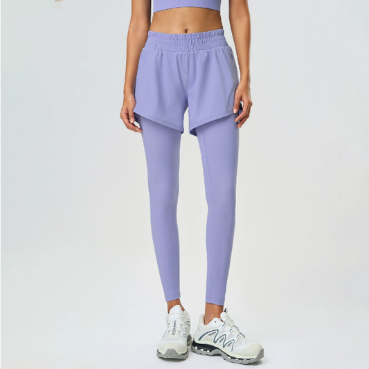 Faux Two Pieces Fitness Yoga Pants Outer Wear Slimming Cropped Pants Belly Contracting Hip Lifting Running Exercise Pants