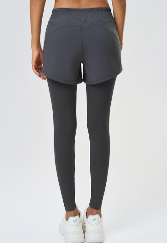 Faux Two Pieces Fitness Yoga Pants Outer Wear Slimming Cropped Pants Belly Contracting Hip Lifting Running Exercise Pants