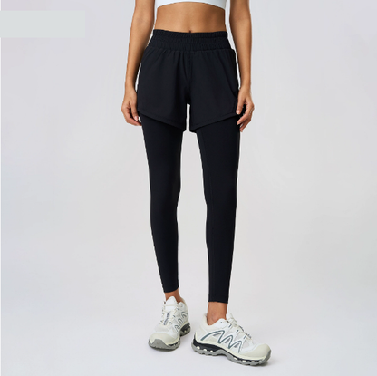 Faux Two Pieces Fitness Yoga Pants Outer Wear Slimming Cropped Pants Belly Contracting Hip Lifting Running Exercise Pants