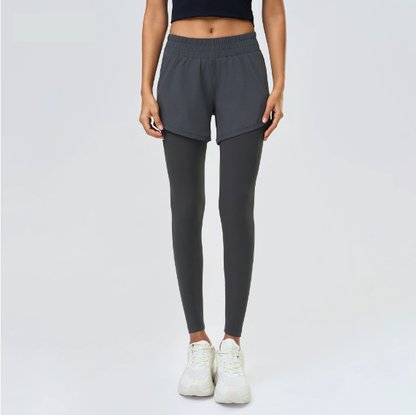 Faux Two Pieces Fitness Yoga Pants Outer Wear Slimming Cropped Pants Belly Contracting Hip Lifting Running Exercise Pants