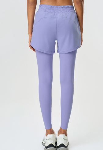 Faux Two Pieces Fitness Yoga Pants Outer Wear Slimming Cropped Pants Belly Contracting Hip Lifting Running Exercise Pants