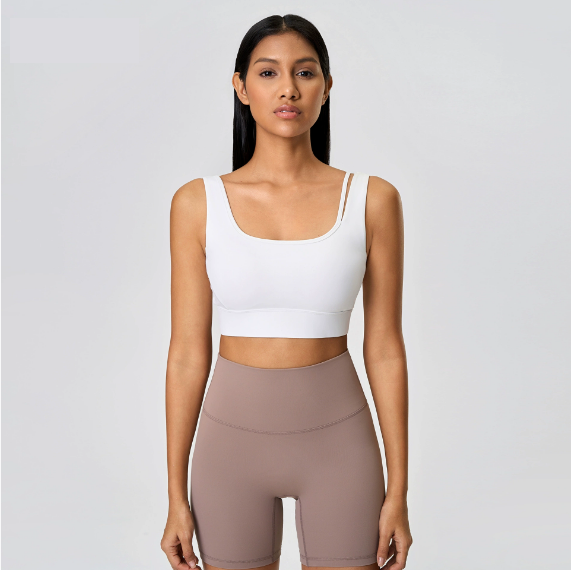 Shockproof Push up Hollow Out Cutout out Beauty Back Yoga Bra Nude Feel Skin Friendly Semi Fixed Cup Sports Underwear Women