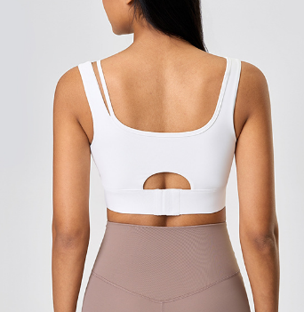 Shockproof Push up Hollow Out Cutout out Beauty Back Yoga Bra Nude Feel Skin Friendly Semi Fixed Cup Sports Underwear Women