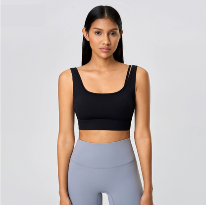 Shockproof Push up Hollow Out Cutout out Beauty Back Yoga Bra Nude Feel Skin Friendly Semi Fixed Cup Sports Underwear Women