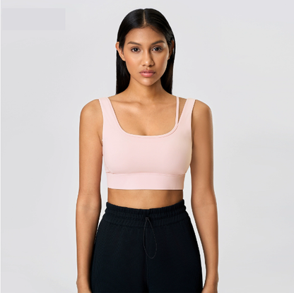 Shockproof Push up Hollow Out Cutout out Beauty Back Yoga Bra Nude Feel Skin Friendly Semi Fixed Cup Sports Underwear Women