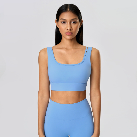 Shockproof Push up Hollow Out Cutout out Beauty Back Yoga Bra Nude Feel Skin Friendly Semi Fixed Cup Sports Underwear Women