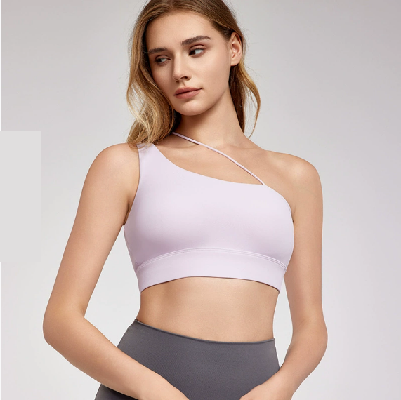 Oblique Shoulder Beauty Back Yoga Vest Women Chest Pad Solid Color Sexy All Matching Short Sports Fitness Top Outer Wear