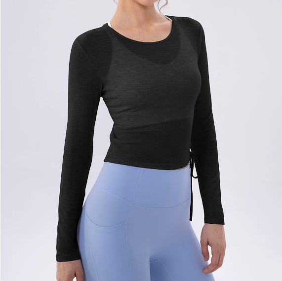 Women Summer Lightweight Breathable Yoga Long Sleeve T shirt Pleating Top Quick Drying Slim Fit Fitness Pilates Sports Blouse