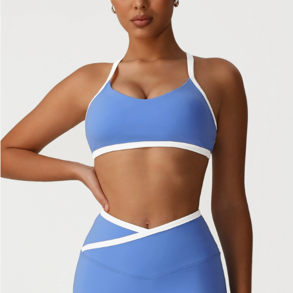 Color Contrast Patchwork Thin Strappy Bra Beauty Back Yoga Clothes Quick-Drying Sports Underwear Running Workout Vest Women