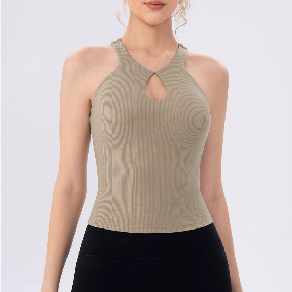 Yoga Vest Women Hollow Out Cutout out Halter H Shaped Beauty Back Yoga Clothing Top Shockproof Sports Running Vest with Chest Pad