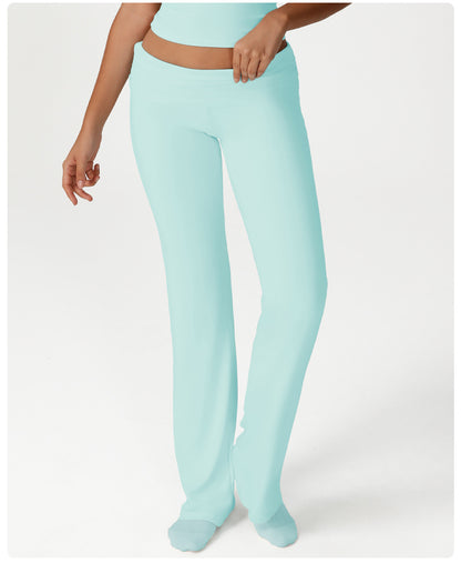 Pleated Micro Pull Yoga Pants High Waist Belly Contracting Running Sports Wide Legs Trousers Fitted All Matching Casual Bell Bottom Pants