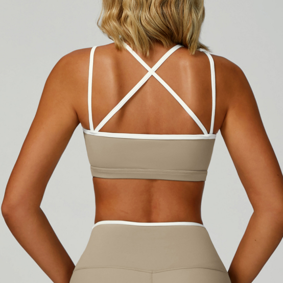 Sollinarry Contrast Color Nude Feel Sports Underwear Quick Drying Tight Cross Beauty Back Exercise Vest Running Fitness Sports Bra
