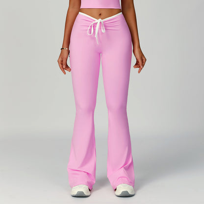 Sollinarry Contrast Color Binding Bell Bottom Pants Yoga Fitness Exercise Bootcut Trousers High Waist Slim Flare Pants Bell-Bottom Pants Women