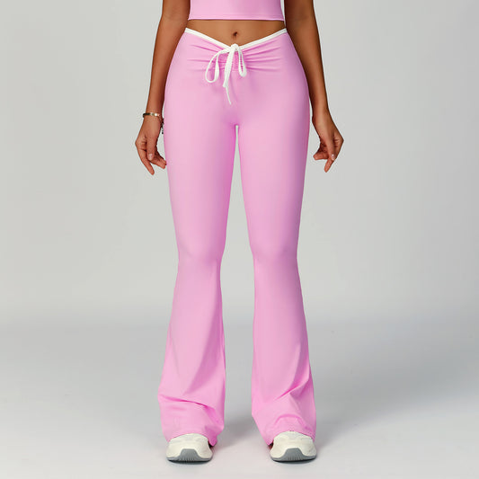 Sollinarry Contrast Color Binding Bell Bottom Pants Yoga Fitness Exercise Bootcut Trousers High Waist Slim Flare Pants Bell-Bottom Pants Women