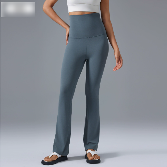 High Waist Hip Lift Micro Pull Yoga Pants Foldable Waist Head Bell Bottom Pants Nude Feel Slimming Exercise Workout Pants