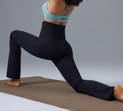 High Waist Hip Lift Micro Pull Yoga Pants Foldable Waist Head Bell Bottom Pants Nude Feel Slimming Exercise Workout Pants