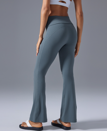 High Waist Hip Lift Micro Pull Yoga Pants Foldable Waist Head Bell Bottom Pants Nude Feel Slimming Exercise Workout Pants