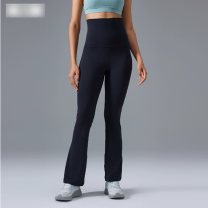 High Waist Hip Lift Micro Pull Yoga Pants Foldable Waist Head Bell Bottom Pants Nude Feel Slimming Exercise Workout Pants