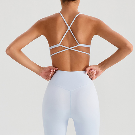 Backless Traceless Cross Strap Yoga Underwear Women Bra with Chest Pad Sports Quick Drying Chest Slimming Fitness Outerwear Bra