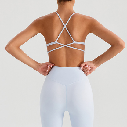 Backless Traceless Cross Strap Yoga Underwear Women Bra with Chest Pad Sports Quick Drying Chest Slimming Fitness Outerwear Bra