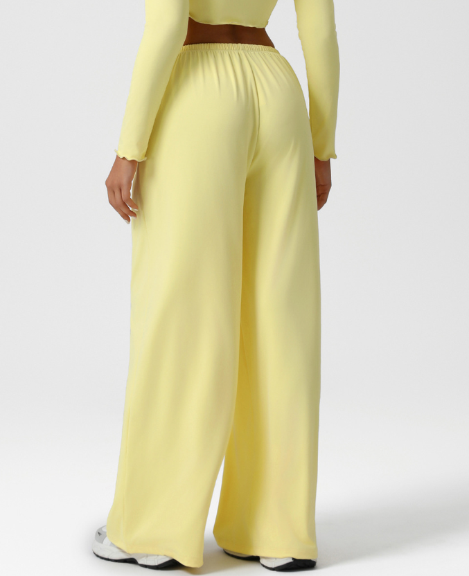 Autumn Winter Wide Leg Women Sports Pants Loose Low Waist Fitness Pants Drawstring Elastic Casual Yoga Pant Belt Pocket