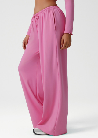 Autumn Winter Wide Leg Women Sports Pants Loose Low Waist Fitness Pants Drawstring Elastic Casual Yoga Pant Belt Pocket