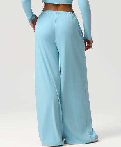 Autumn Winter Wide Leg Women Sports Pants Loose Low Waist Fitness Pants Drawstring Elastic Casual Yoga Pant Belt Pocket