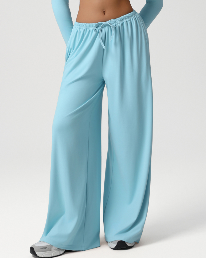 Autumn Winter Wide Leg Women Sports Pants Loose Low Waist Fitness Pants Drawstring Elastic Casual Yoga Pant Belt Pocket