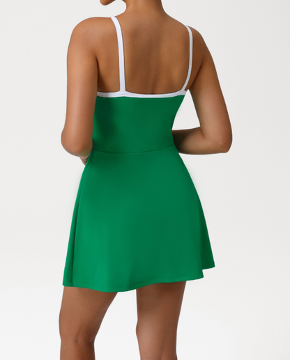 Sports Sling Dress Contrast Color Tennis Dress Waist Slimming Anti Emptied Short Dress Women with Chest Pad