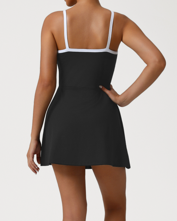 Sports Sling Dress Contrast Color Tennis Dress Waist Slimming Anti Emptied Short Dress Women with Chest Pad