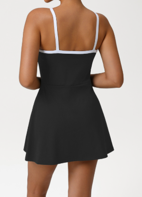 Sports Sling Dress Contrast Color Tennis Dress Waist Slimming Anti Emptied Short Dress Women with Chest Pad