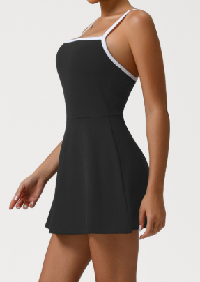 Sports Sling Dress Contrast Color Tennis Dress Waist Slimming Anti Emptied Short Dress Women with Chest Pad