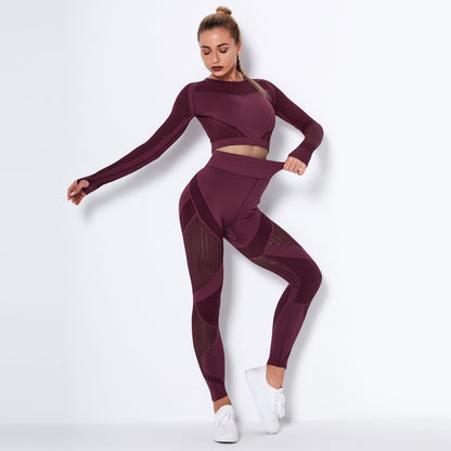 Long Sleeve Trousers Suit-Wine Red