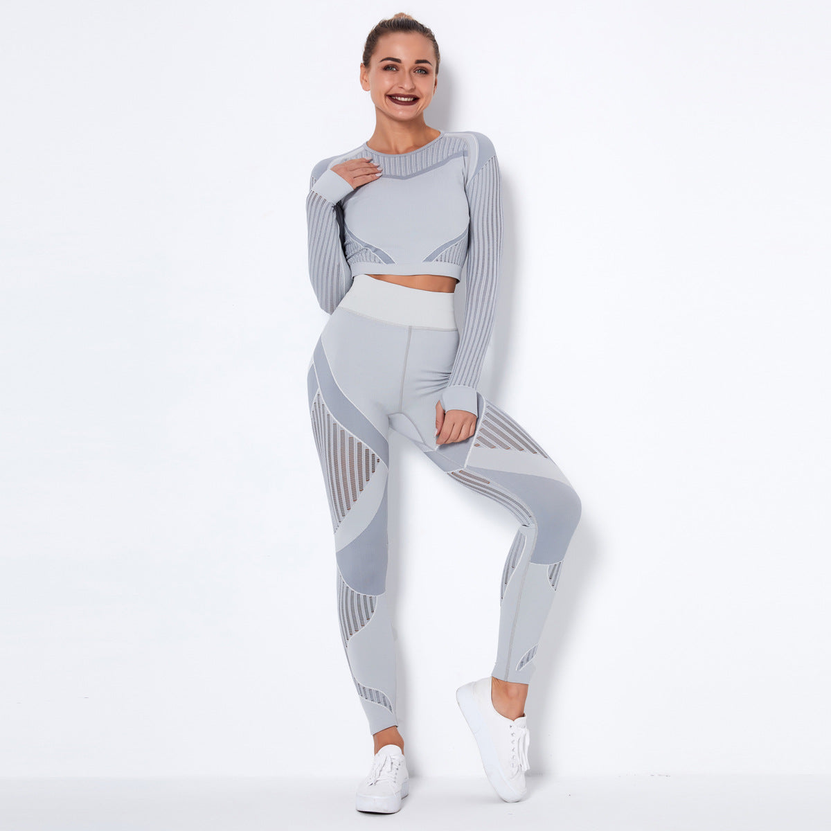 Long Sleeve Trousers Suit-Light Gray