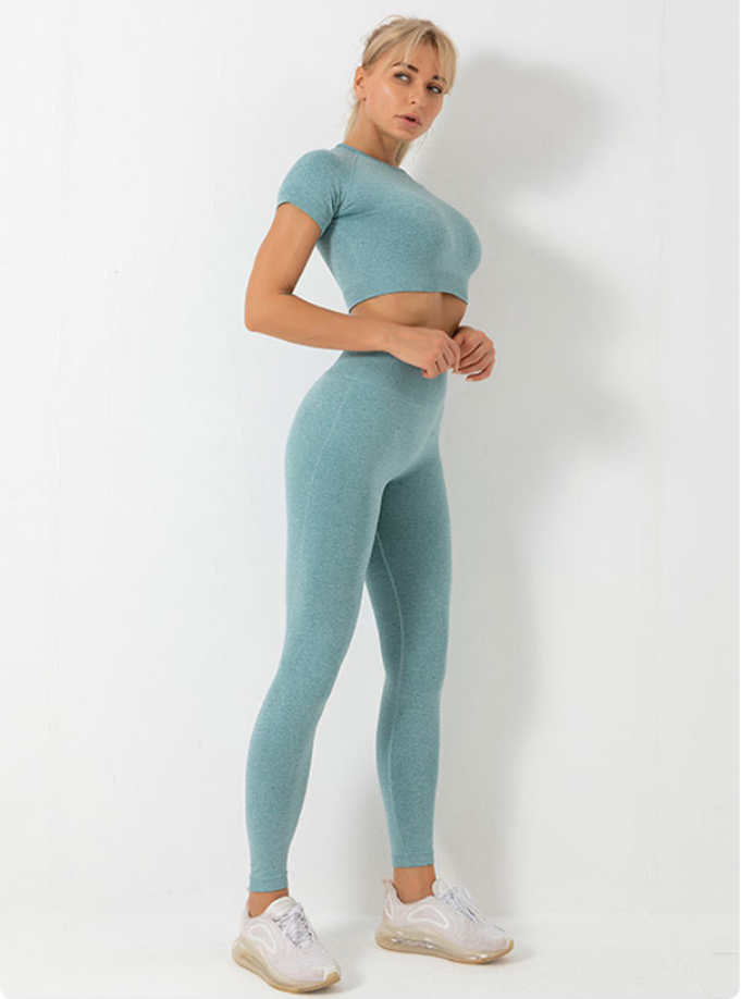 Yoga Suit Ins Seamless Knitted Workout Short Sleeve Trousers Yoga Suit